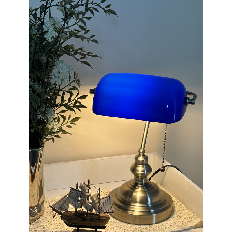 Metal Bankers Lamp, 36cm (H) x 26.5cm (W) x 18cm (D), Blue