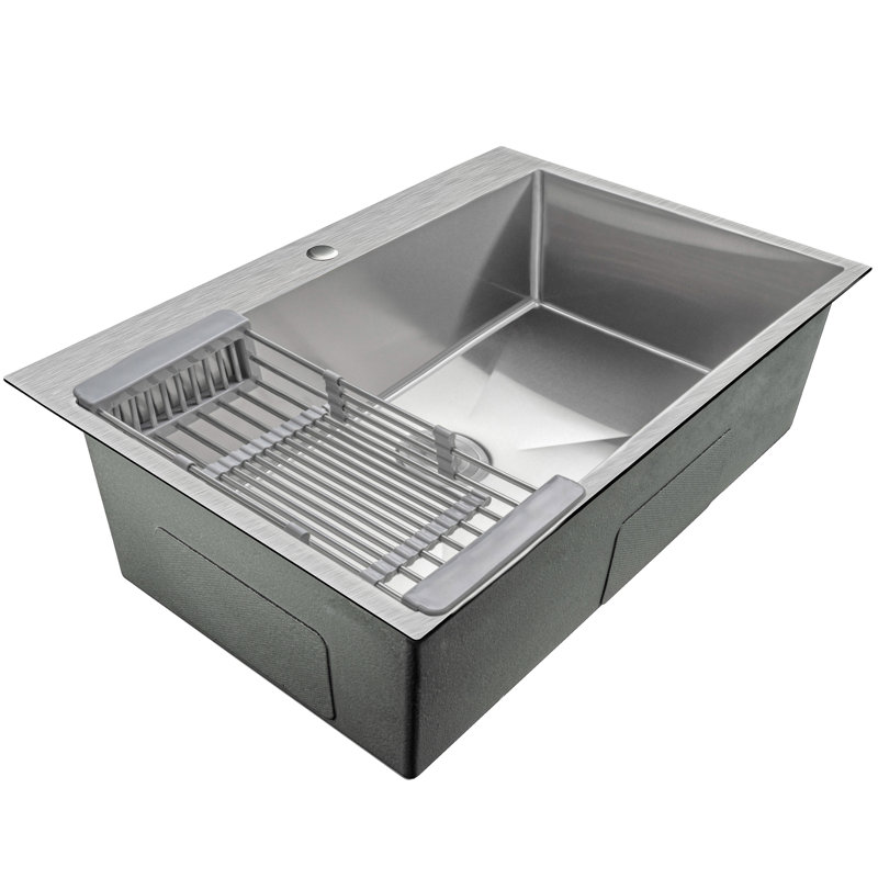 Drop-In Brushed Stainless Steel Single Bowl 1-Hole Kitchen Sink, 30" L x 18" W x 9" D