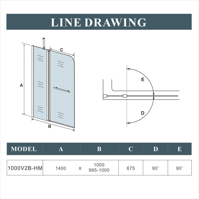 Nybria 1000mm W x 1400mm H Tub Door with Glass