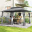 Pavillon de jardin à double toit avec rideaux, gris foncé
