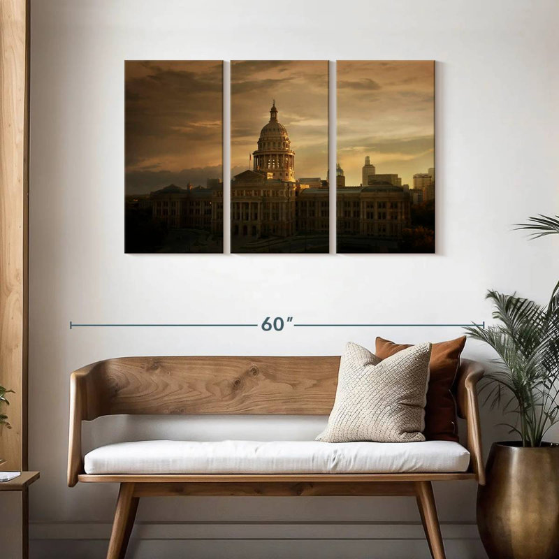 Coucher de soleil au Texas State Capitol, H 28 po x l 45 po