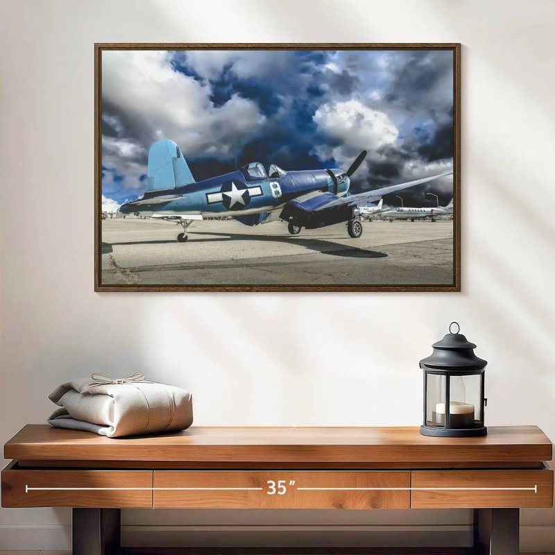 Avion de la Seconde Guerre mondiale, 25 po x 17 po, Cadre flottant noyer