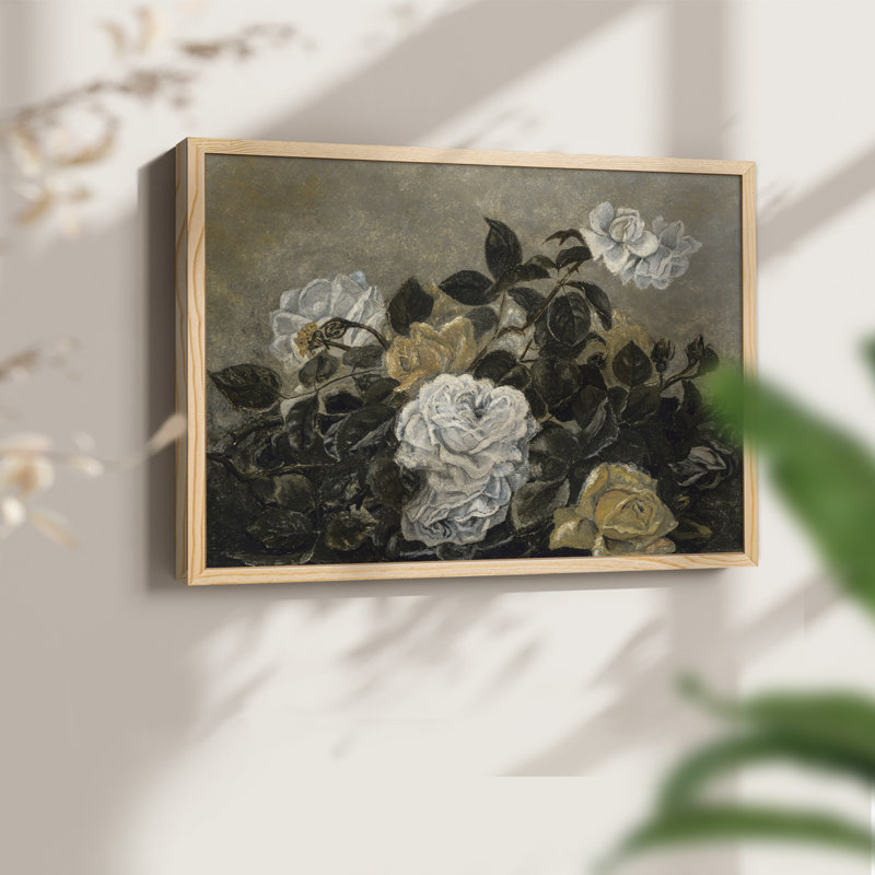 Motif floral rétro-XX - reproduction encadrée, H 8 po x l 10 po, Naturel