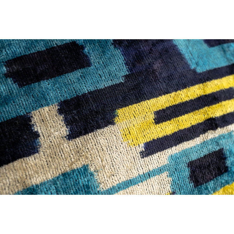 Velvet Lumbar Pillow Cover & Insert, Blue/Green/Yellow Geometric 2