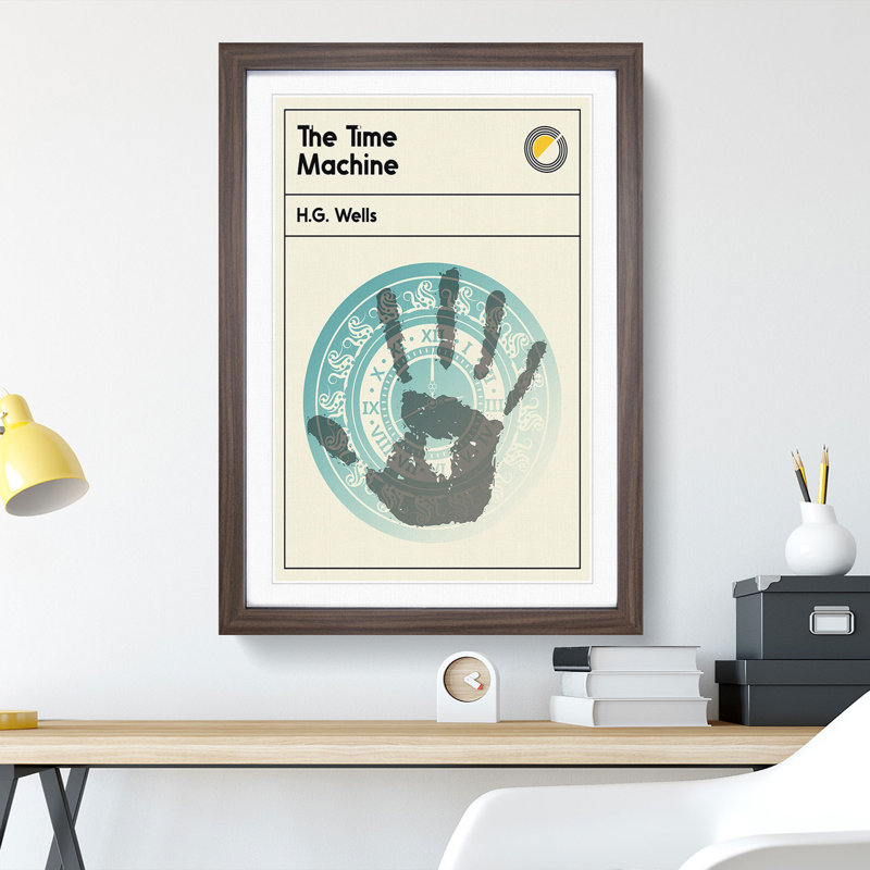 Book Cover the Time Machine H. G. Wells - Picture Frame Graphic Art, 90cm H x 65cm W x 2cm D, Walnut