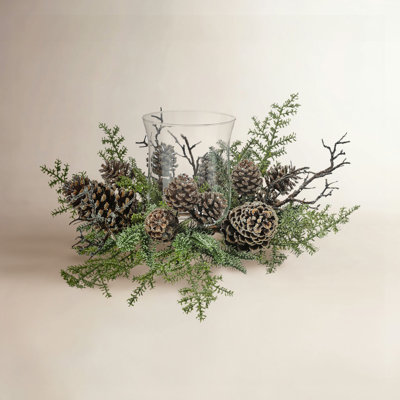 Iced Evergreen Pinecone Hurricane Centerpiece