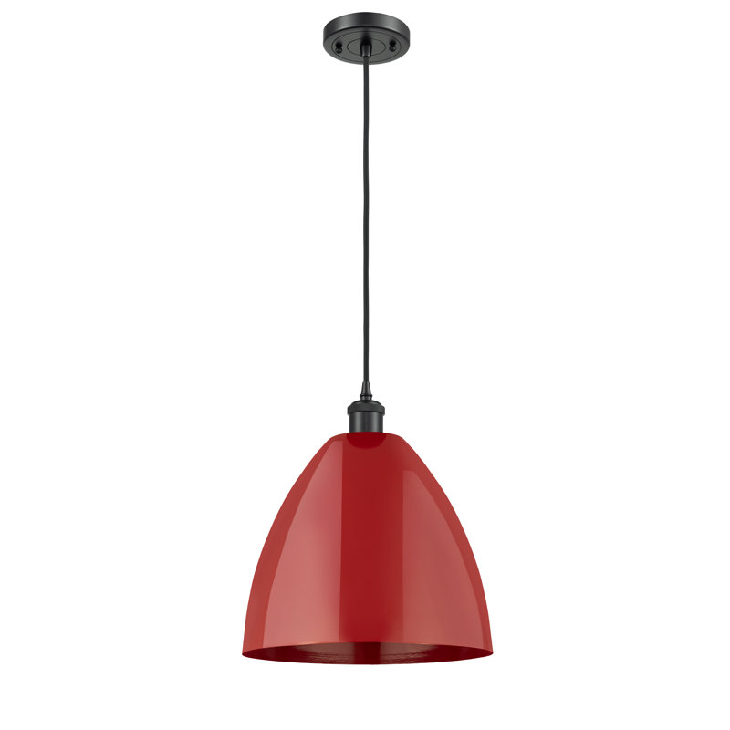 Luminaire suspendu conique 1 lumière, H 14,75 po x l 12 po x P 12 po, Rouge, Noir mat