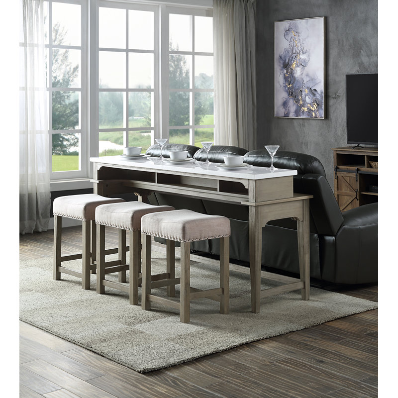 Charlesia 4Pc Marble & Weathered Grey Finish, Rustic Oak