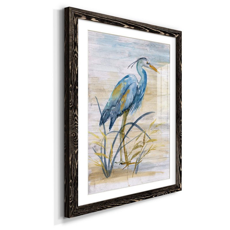 Blue Heron I - reproduction d'art, Papier encadré noir, H 37,5 po x l 27,5 po x P 1,5 po, Blanc