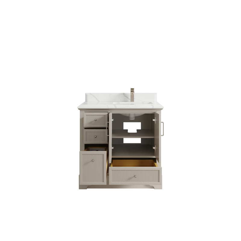 Meuble-lavabo sur pied simple 36 po avec plateau en quartz Alys