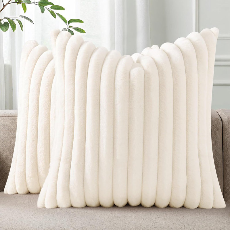 Ensemble de 2 housses de coussin en fausse fourrure moelleuse 18 x 18