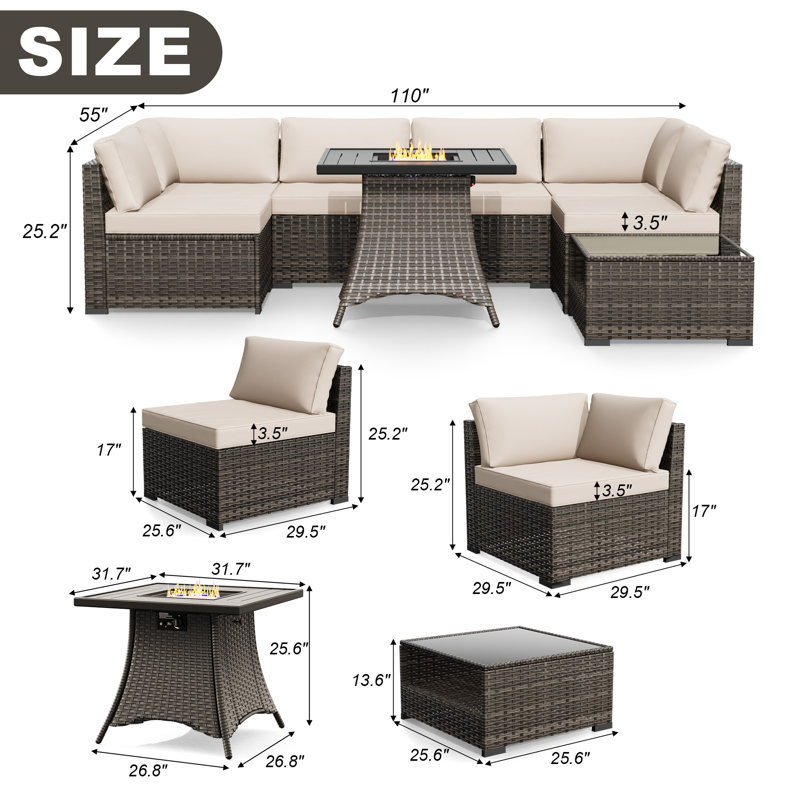 Ensemble de conversation modulaire avec foyer et coussins, Beige