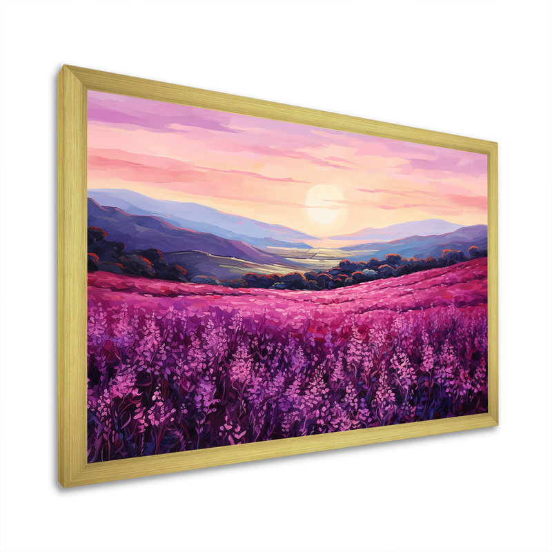«Bloomed Flower Horizons At Sunset I», reproduction sur toile, Cadre doré simple, H 30 po x l 40 po x P 1,5 po