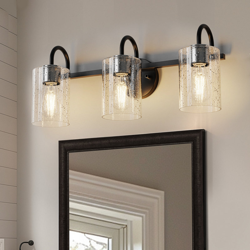 Luminaire de salle de bain moderne à 3 lumières avec abat-jour en verre bullé Aftin