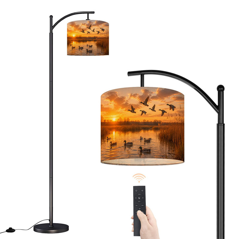 Lampe sur pied à arc avec abat-jour ajustable Rustic Country Wild Duck Animal Ducks River Grasslands