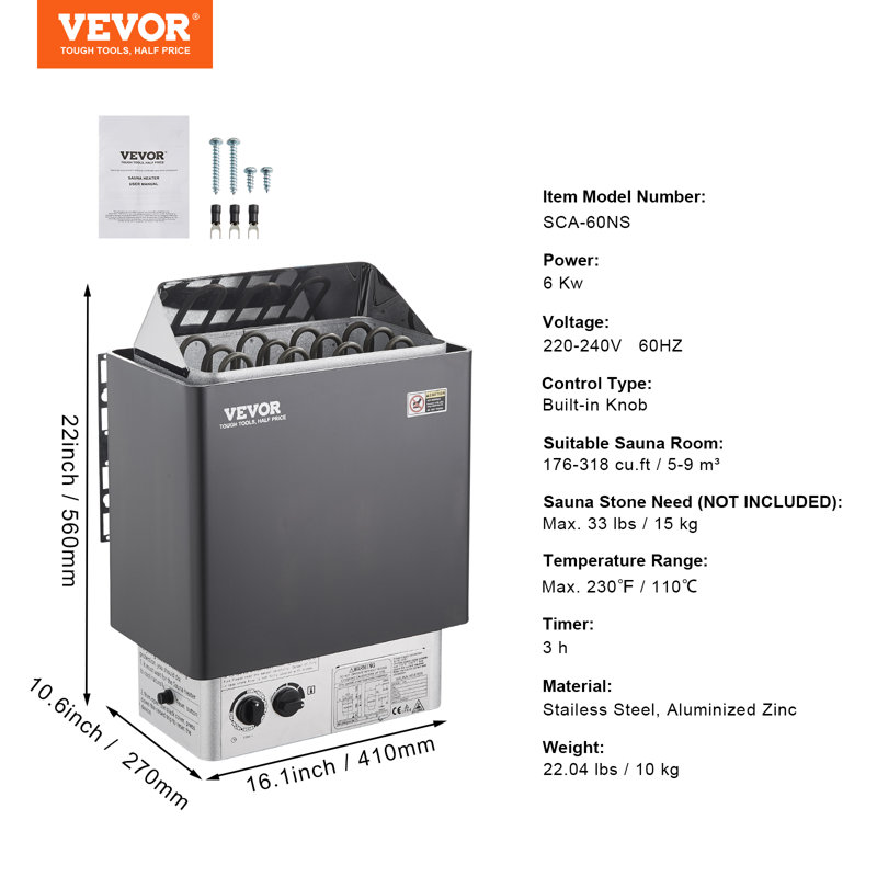 VEVOR 6KW Black Stainless Steel Electric Sauna Heater