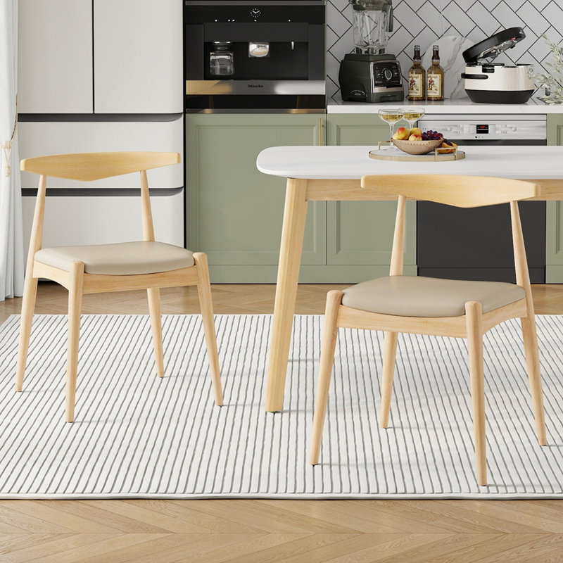 Ensemble de 2 chaises de salle à manger en cuir avec pieds robustes, Gris clair