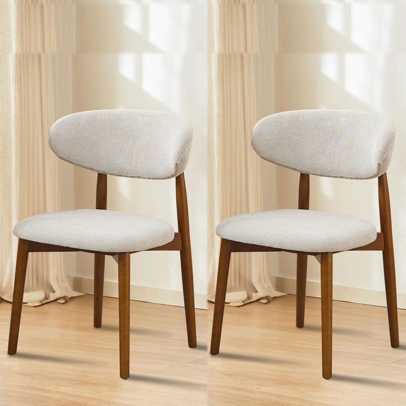 Ensemble de 2 chaises de salle à manger rembourrées en tissu avec pieds en bois
