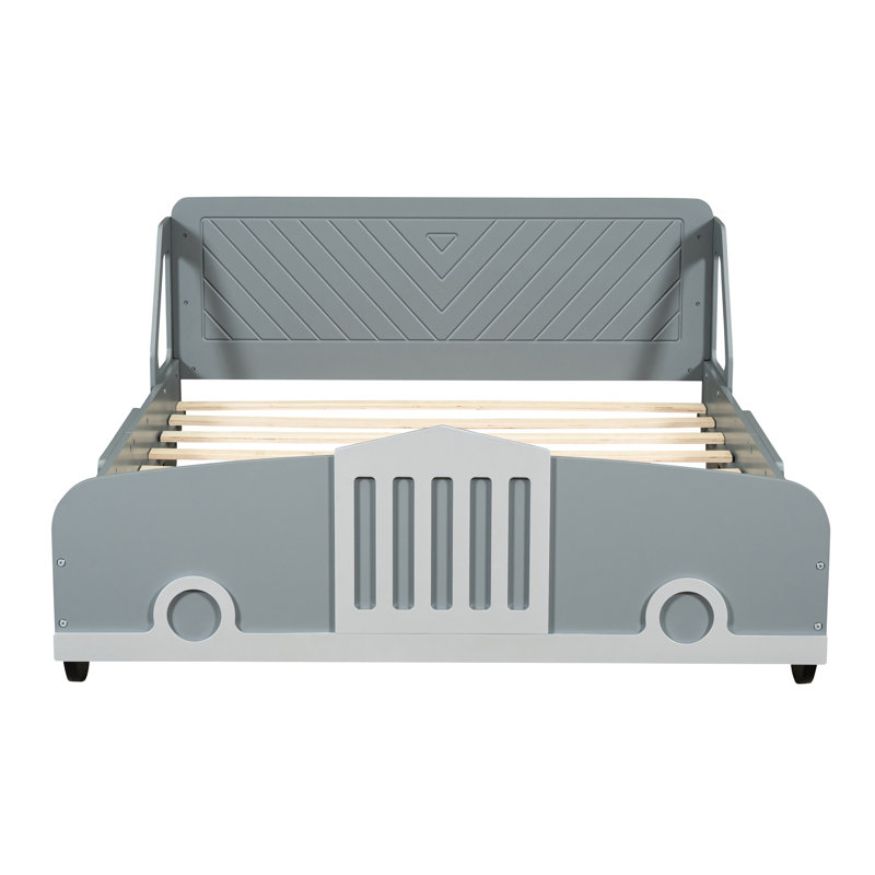 Lit de voiture avec roues grises et fabrication solide - Choix de chambre à coucher élégant en forme de voiture, ajout confortable