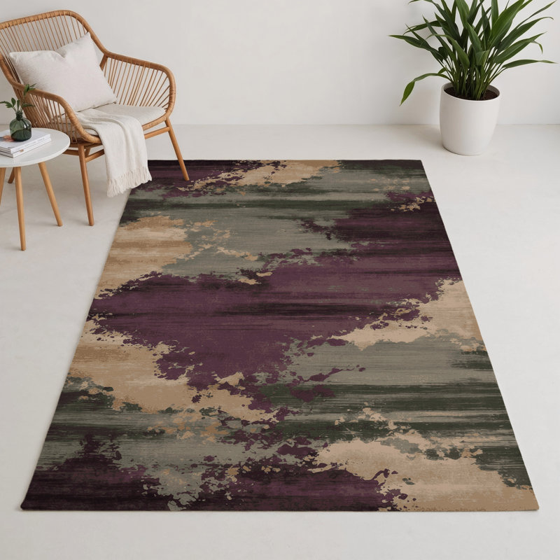 Tapis intérieur et extérieur noir Watercolor, Rectangle 5 pi x 7 pi