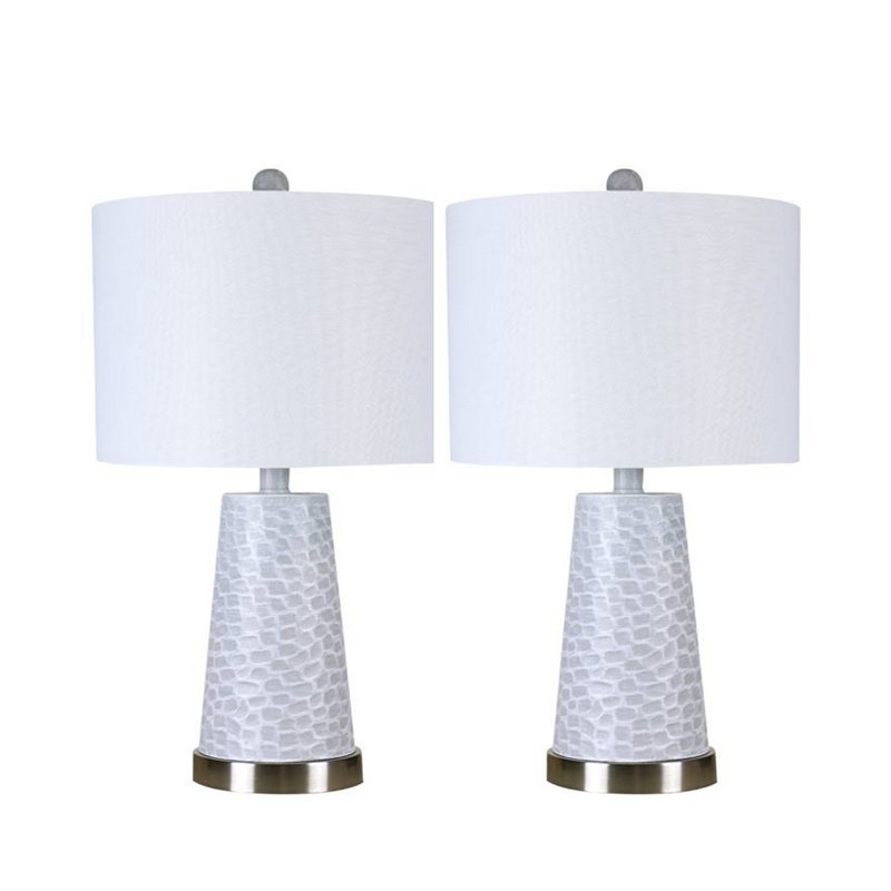 Delran Metal Table Lamp, White/Gray