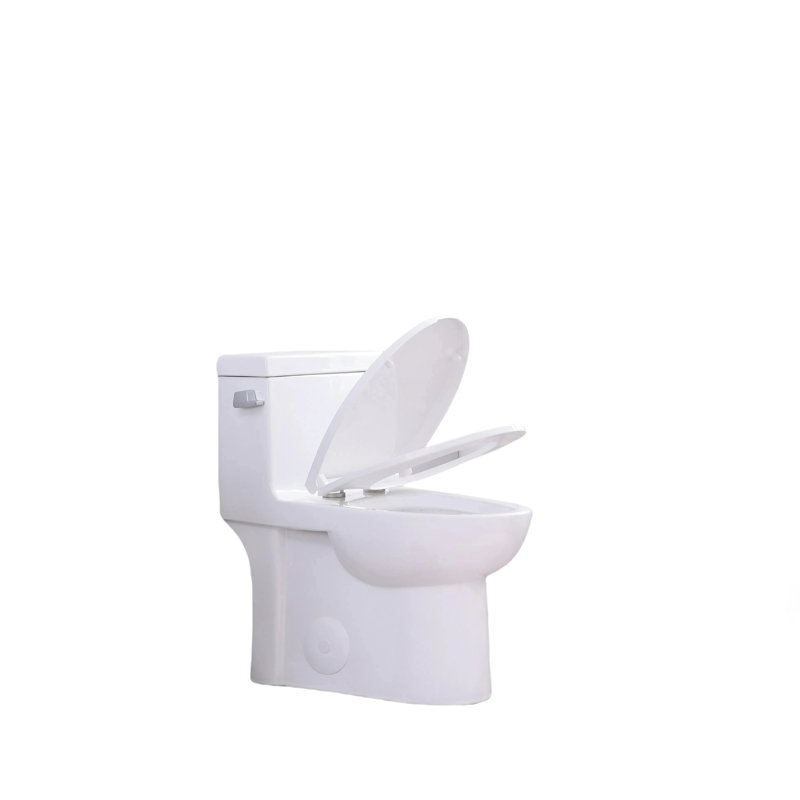 Toilette monobloc 1,28 po, forme allongée permettant d'économiser l'eau, siège à hauteur confortable, couvercle à fermeture en douceur, chasse d'eau 1000 grammes, blanc brillant 003S, fixation au sol pour salle de bain,