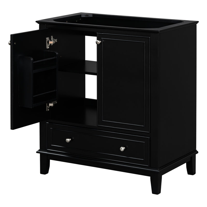 Base d'armoire de salle de bain 30 po en noir, bois massif et meuble-lavabo avec portes et tiroir, multifonctionnel, tablette réglable, assemblage requis 30 po, fonctionnel, nécessaire