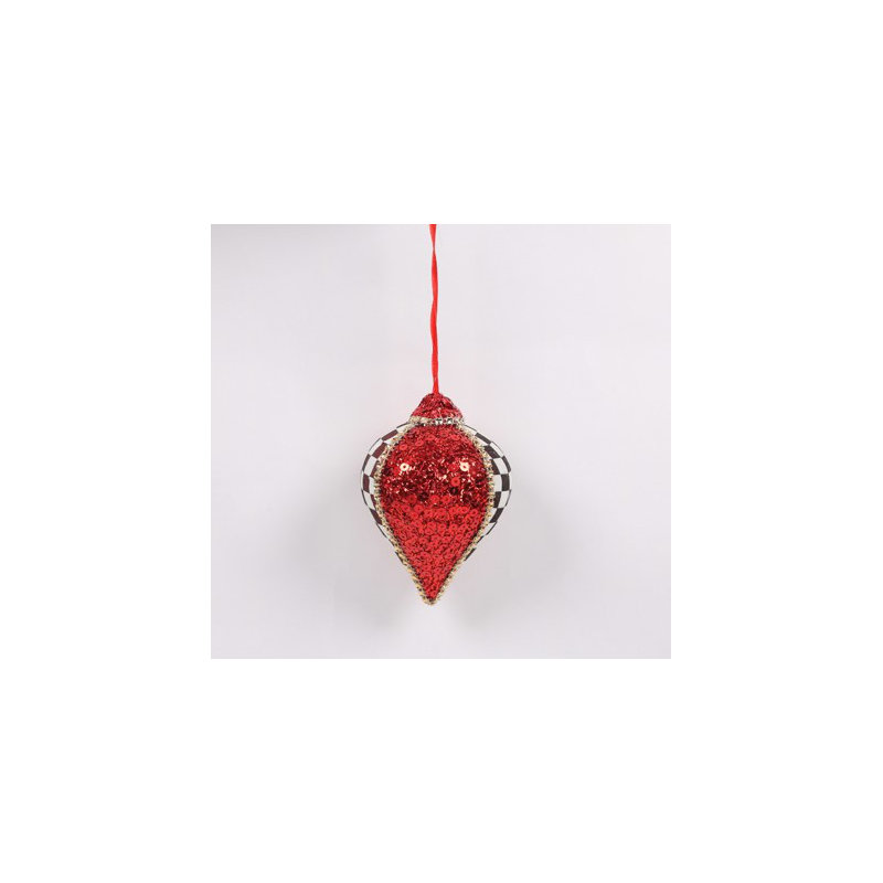 Sequined And Checkered Teardrop Christmas Ornaments - 4.75" - Red - Set Of 2