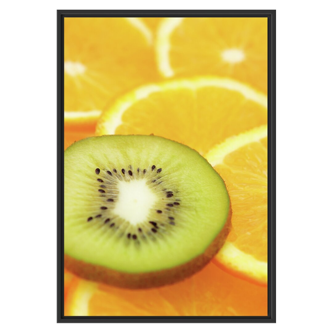 Gerahmtes Wandbild Kiwi und Orangenscheiben