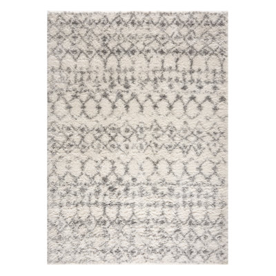 4' X 6' Gray and Ivory Southwestern Shag Power Loom Area Rug