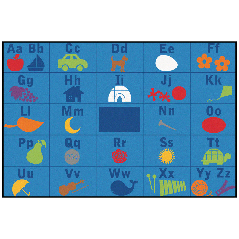 Tapis bleu capitonné Alphabet Classroom Seating, Rectangle 6 pi x 9 pi