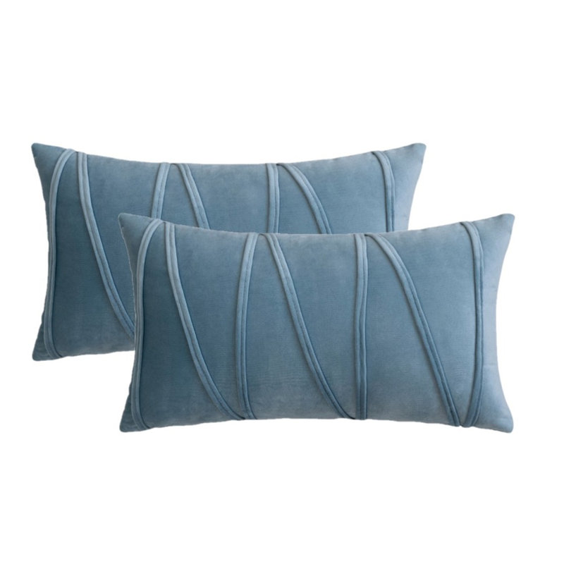 Geometric Velvet Pillow Cover, Water Blue