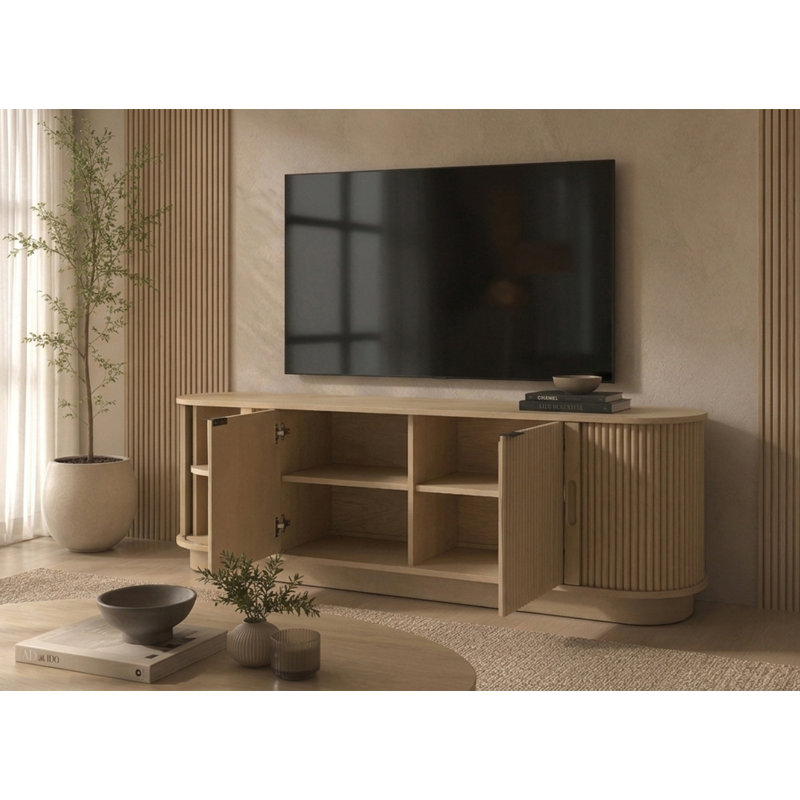 Orlina 70" Light Oak Fluted Panel 4 Door Tv Stand