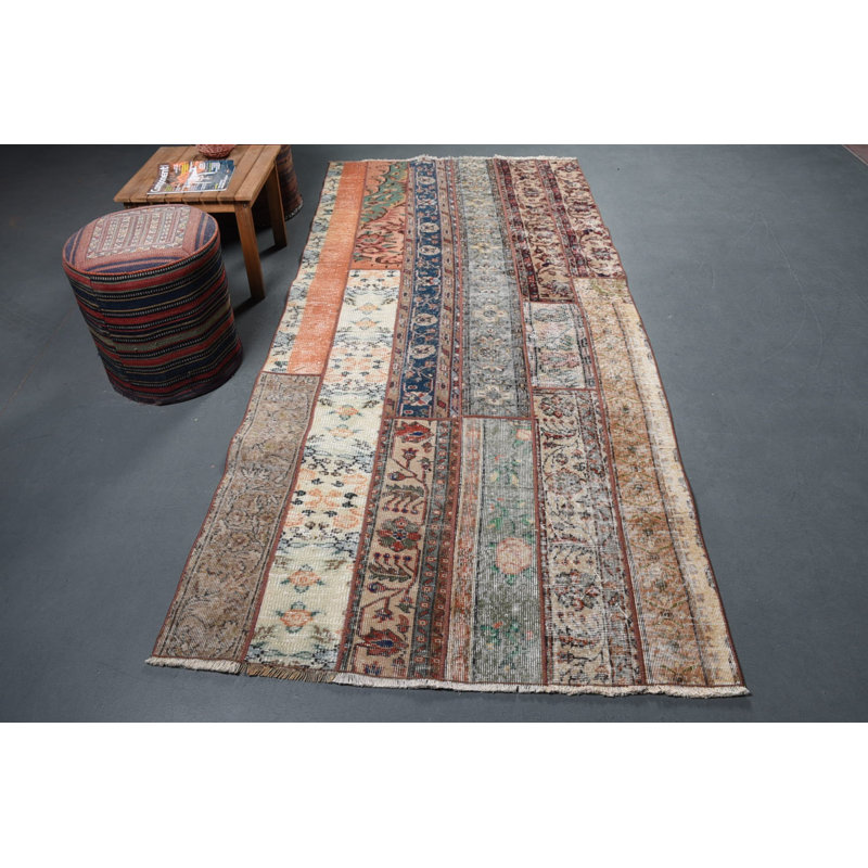 Tapis rétro, tapis de 4,1 x 9,2 pi, tapis anatoliens bruns, tapis turcs, tapis de chambre à coucher