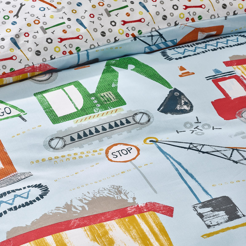 Digger Dreams Reversible Duvet Cover Set, Single Duvet Cover Set + 1 Pillowcase