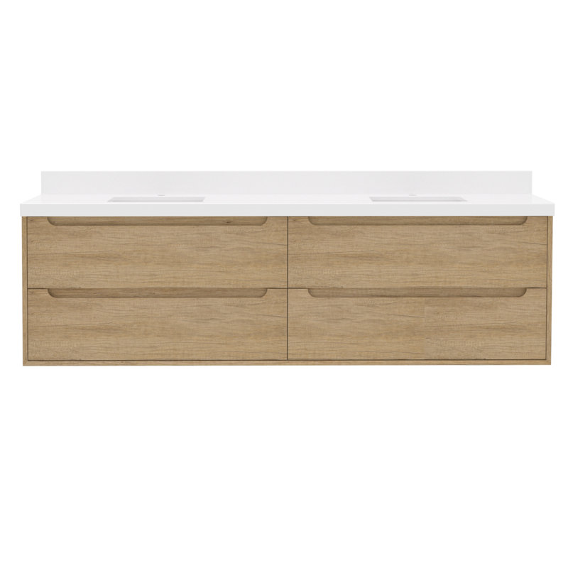 Meuble-lavabo double 84 po avec comptoir en quartz et dosseret 84 po
