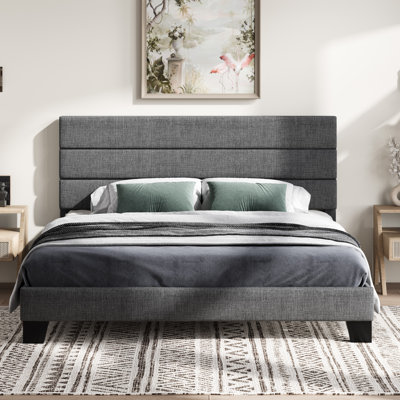 Elison Platform Bed with Fabric Upholstered Headboard and Wooden Slats