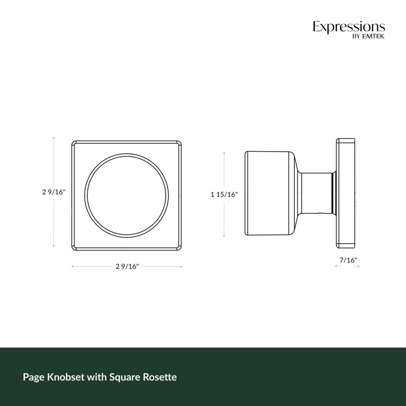 Expressions by Emtek Page Passage Knobset with Square Rosette, Satin Nickel, Satin Nickel