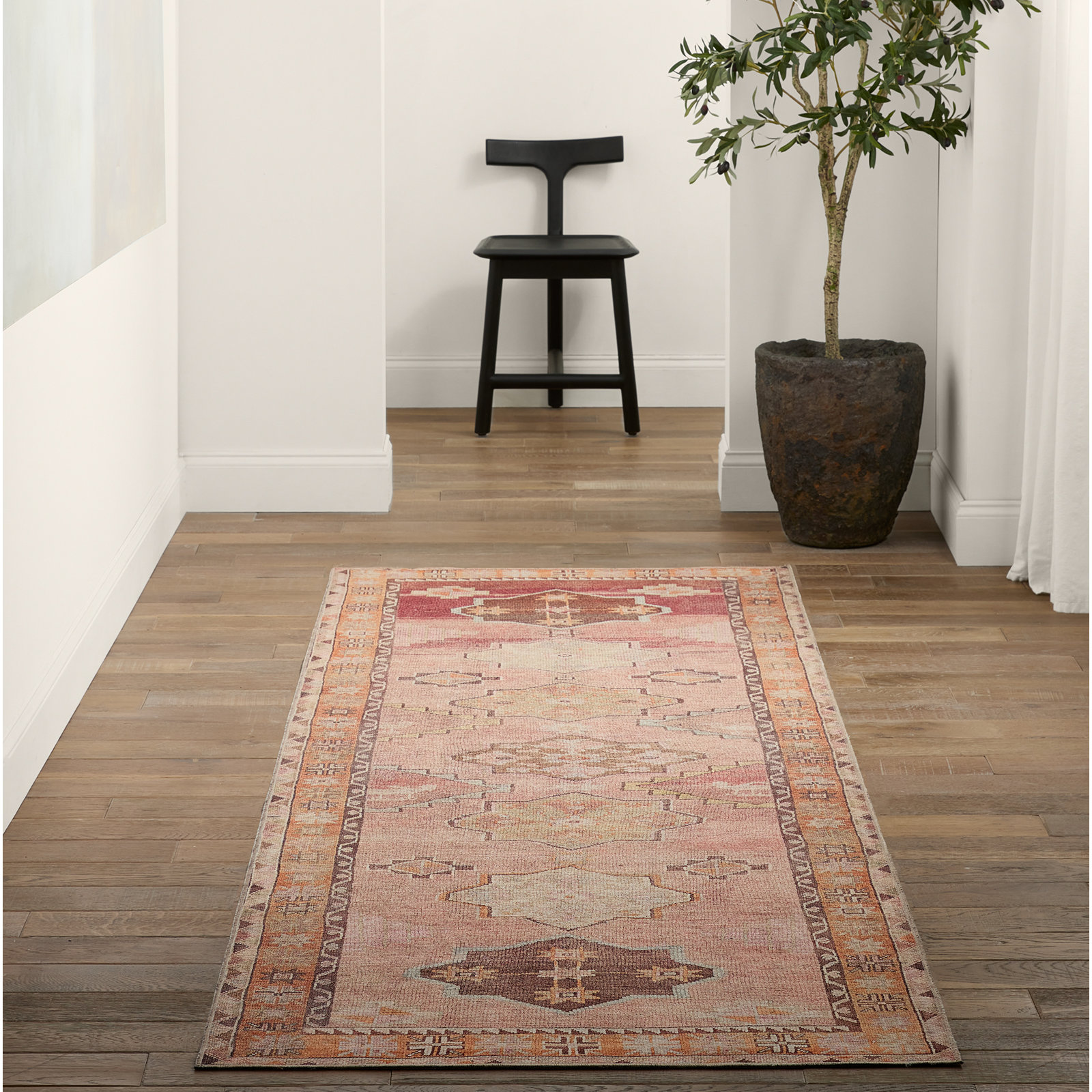 Debary Machine Washable Performance Orange/Pink/Brown Rug, Runner 3' x 10'