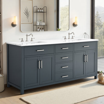 Shamar 72" Double Bathroom Vanity With Engineered Marble Top
