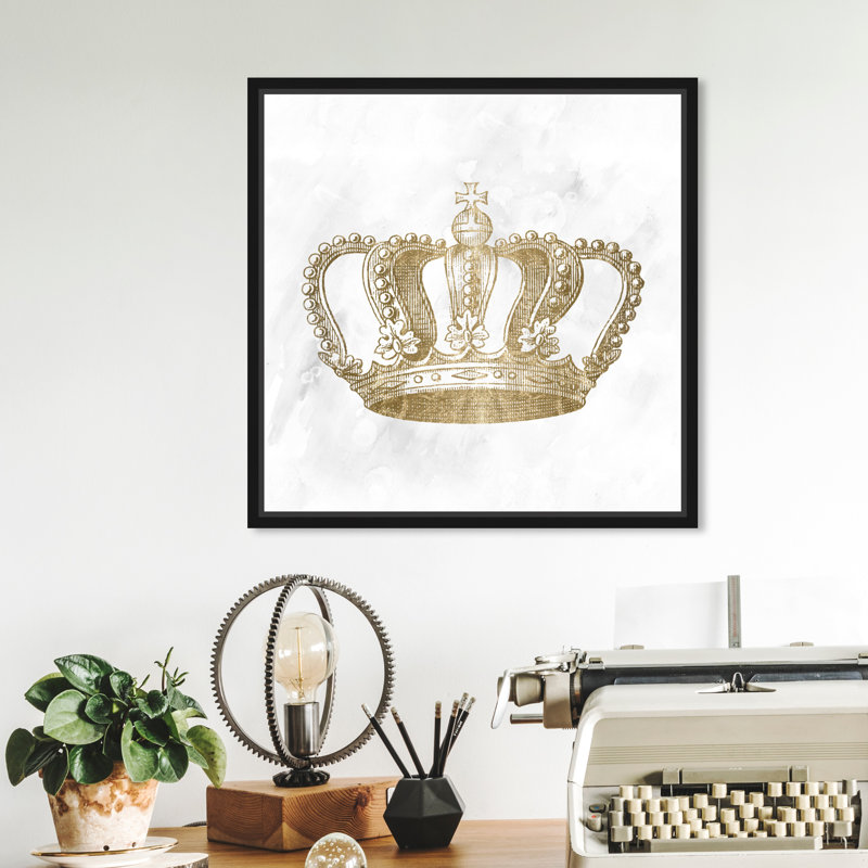 Couronne dorée - reproduction d'impression sur toile tendue, H 12 po x l 12 po, Cadre flottant noir