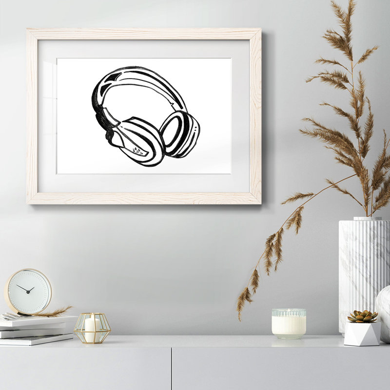 " Headphones Sketch ", 22" H x 32" W x 1.5" D, White