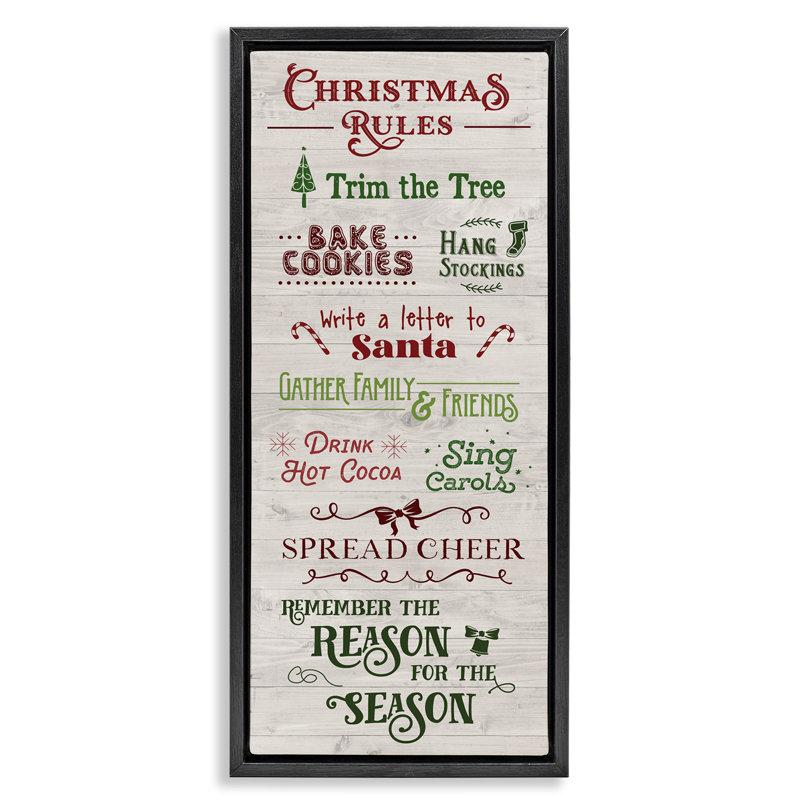 «Rustic Christmas Rules», art mural sur toile par Amanda Murray, Cadre flottant noir de jais, H 25 po x l 11 po