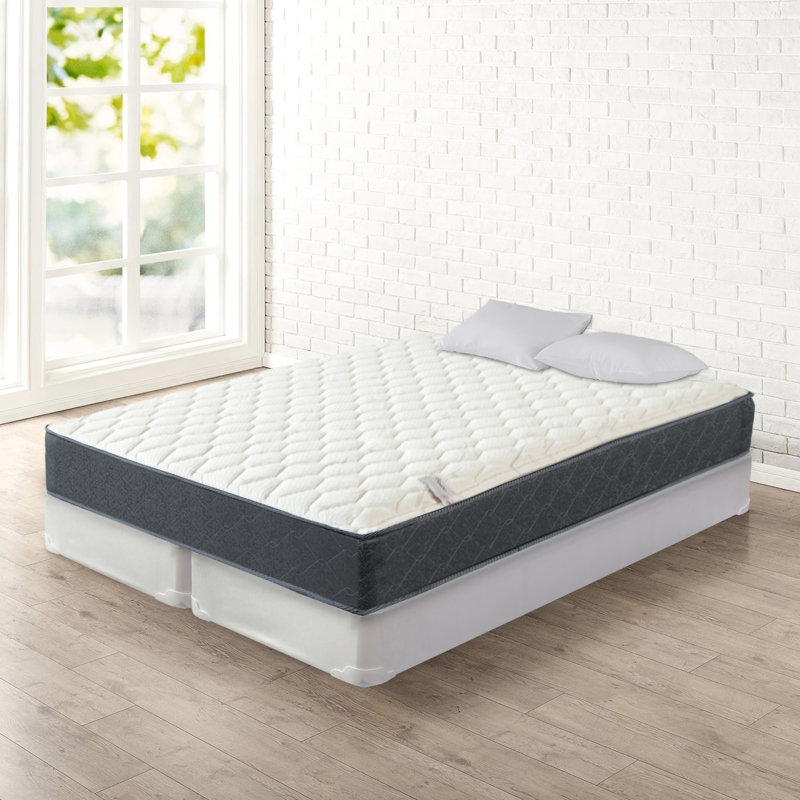 Krause 9" Pocket Coil Hybrid Mattress Medium Firm Back Support w/ Wood Box Spring, White, Twin, Low Profile (4”)