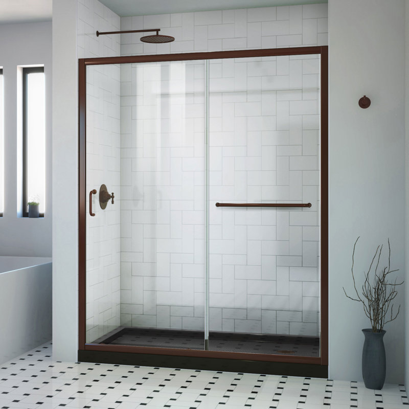 Infinity-Z 60" W x 34" D x 74.75" H Semi Frameless Rectangle Tub Enclosure with Towel Bar and Base Included, Right