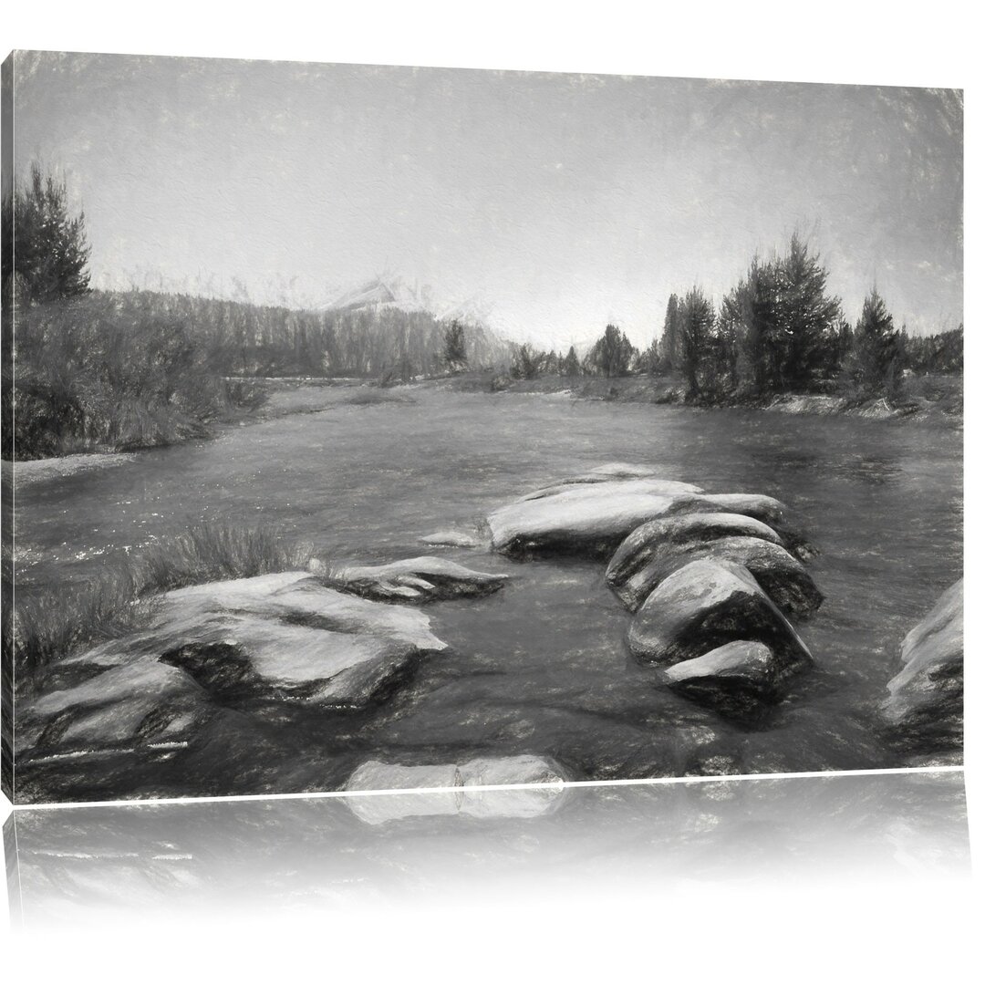 Leinwandbild Tuolumne River Yosemite in Schwarz/Weiß