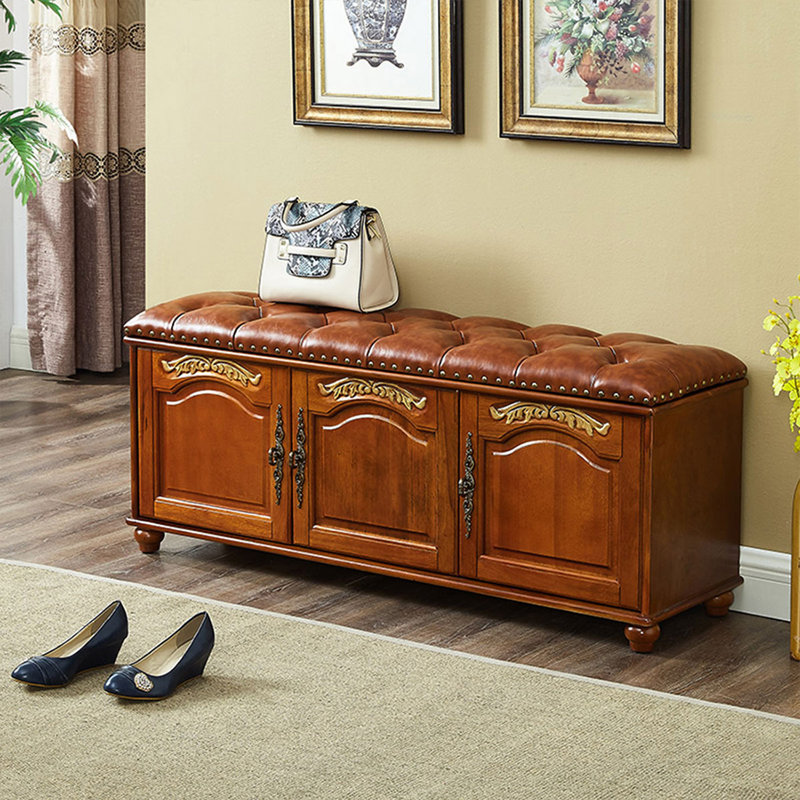 Banc rembourré brun, 32.6" H x 51.1" W x 15.7" D