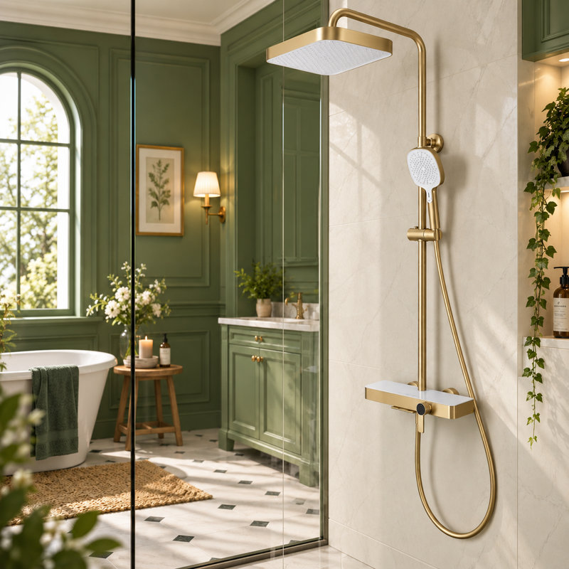 3-Function Shower System Set With Rainfall Showerhead, Handheld Sprayer And Bathtub Spout, Brushed Gold