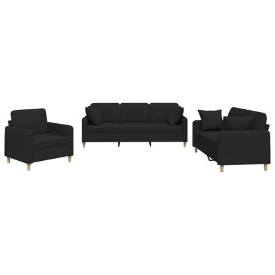  Ensemble de canapé en tissu noir (100% polyester), métal, textilène, contreplaqué