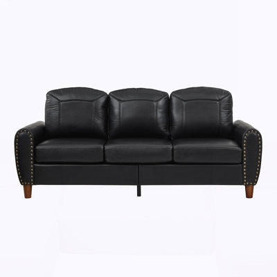 Living Room Sofa  Faux Leather Couch,Rolled Arm Sofa with Nails,Solid Wood Legs